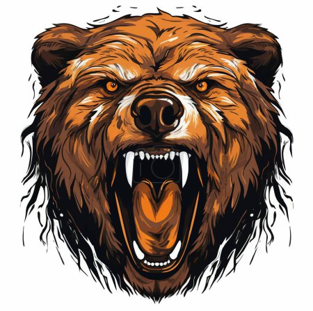 Vector design for t-shirt. Ferocious brown bear isolated on white background.  Fashionable print for fabric, paper, men clothing, hoodie, biker jacket.