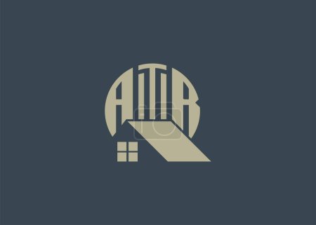 Téléchargez les illustrations : Logo vectoriel de monogramme d'ATR de lettre immobilière.Logo d'ATR de forme de maison ou de bâtiment - en licence libre de droit