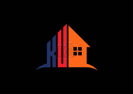  Real Estate KU Logo Design On Creative Vector monogram Logo template.Building Shape KU Logo.