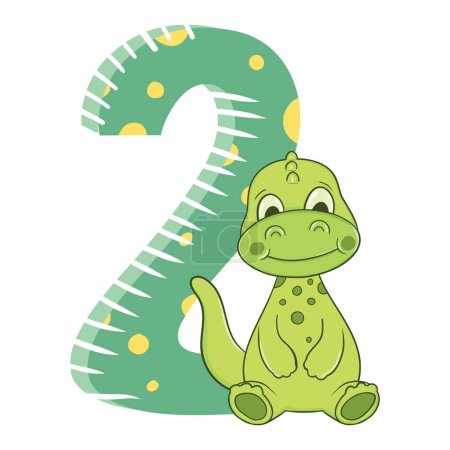 Dinosaure bébé heureux mignon avec numéro, illustration vectorielle
