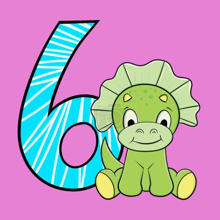 Niedliche Happy Baby Dinosaurier mit Nummer, Vektor-Illustration