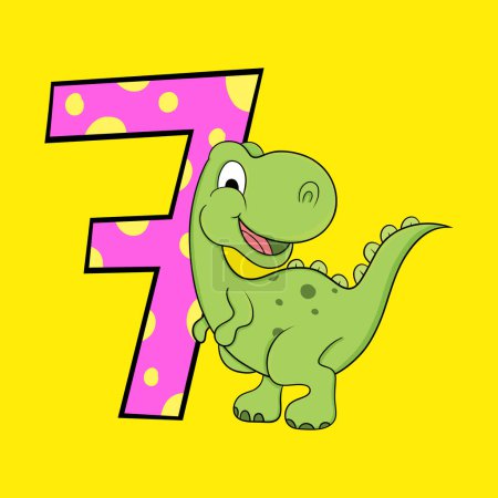 Cute Happy Baby Dinosaur with Number, Vector Illustration