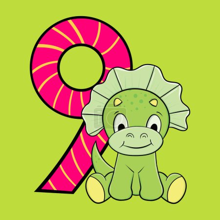 Dinosaurio bebé feliz lindo con número, ilustración del vector