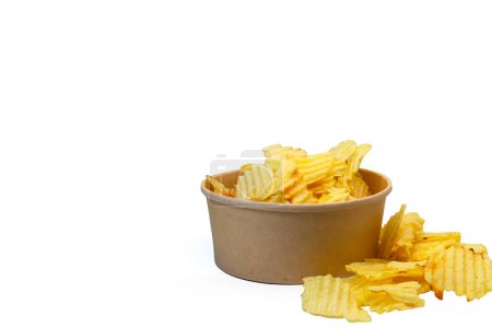 A potato in disposable paper bowl isolated on white background. Snack food concept.