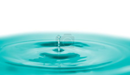 water drop on water surface with blue green background