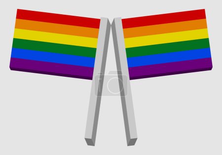 Photo for Pair of 3D LGTBI, LGTBIQA+ flags waving on light gray background. pride day - Royalty Free Image