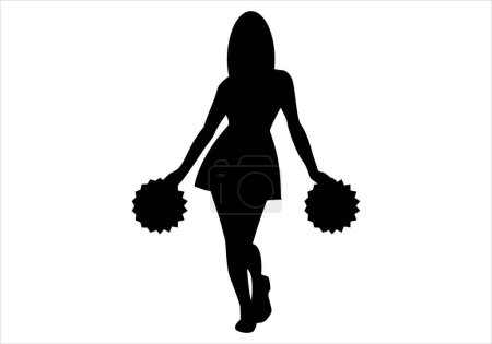 Illustration for Black cheerleader icon with pompoms - Royalty Free Image