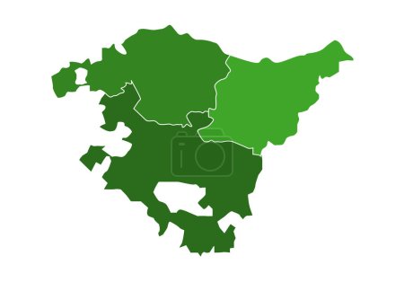 Illustration for Map of the Basque Country in green with the three Basque provinces, Guipzcoa, Vizcaya and lava - Royalty Free Image