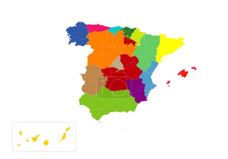 Illustration for Map of the provinces of Spain in different colors. Spanish territory. - Royalty Free Image