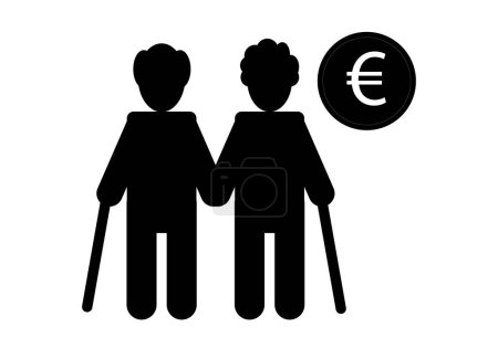 Illustration for Pension or pensioners black icon - Royalty Free Image