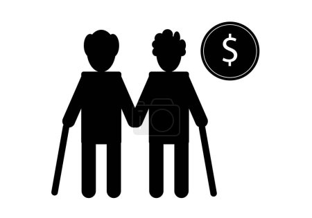 Illustration for Black pension or pensioners icon with dollar symbol - Royalty Free Image