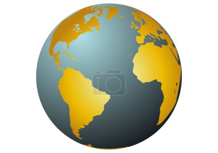 Ilustración de Icono del planeta Tierra en degradado metálico azul y amarillo con volumen. Sequía - Imagen libre de derechos