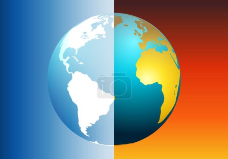 Illustration for Global warming vs global cooling. climate crisis. cold wave vs heat wave. Freezing vs drought - Royalty Free Image