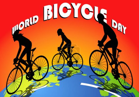 Photo for World bicycle Day. Silhouettes of a family riding a bike at sunset on the planet Earth - Royalty Free Image