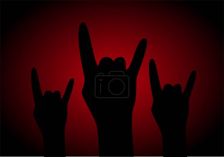 Photo for Rock concert and raised hands with rock symbol on black red gradient background. world rock day - Royalty Free Image