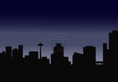 Photo for Black silhouette of buildings and antenna of a city with cloudy or evening sky as background - Royalty Free Image