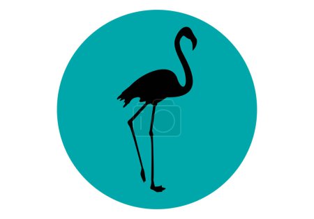 Photo for Black silhouette icon of a flamingo on green circle - Royalty Free Image
