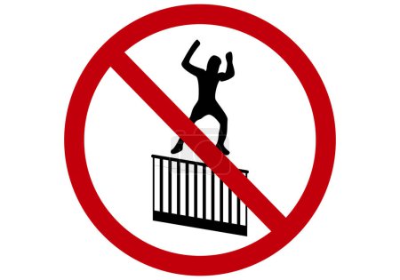 Ilustración de Balcón icono de signo prohibido. turismo incivil. Turista saltando desde el balcón del hotel - Imagen libre de derechos