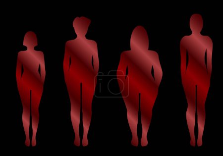 Ilustración de Mujeres Sombra. Silueta de mujer en degradado rojo negro sobre fondo negro - Imagen libre de derechos