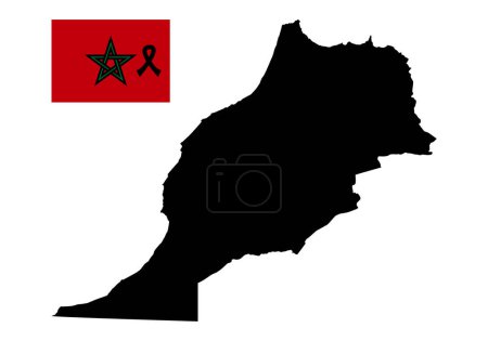 Photo for Black silhouette of the map of Morocco with its flag and black bow as a sign of mourning - Royalty Free Image