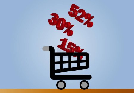 Illustration for Price increase in the cart or shopping basket. Inflation - Royalty Free Image