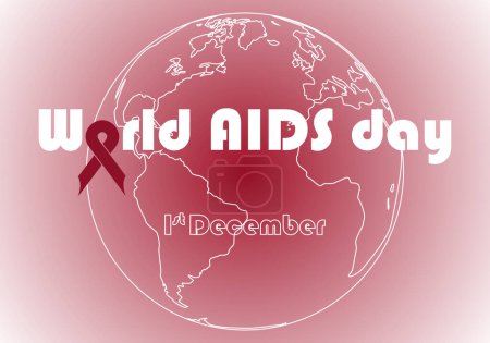 Photo for World AIDS Day. Fight against AIDS, December 1. World AIDS Day cover with the red ribbon integrated into the title and the planet Earth in the background - Royalty Free Image