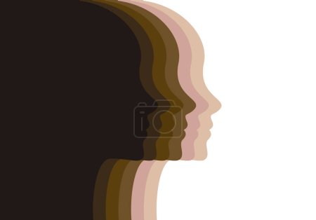Photo for Profiles of a woman's face in different skin tones - Royalty Free Image