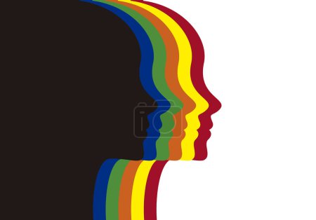 Photo for Profiles of a woman's face in colors, red, yellow, orange, green, blue and black - Royalty Free Image