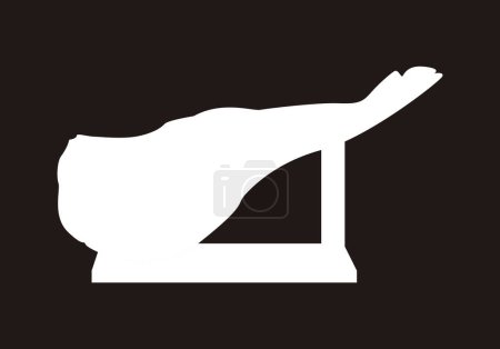 Illustration for Black and white template with the silhouette of a leg of Iberian or Serrano ham placed in a ham holder - Royalty Free Image