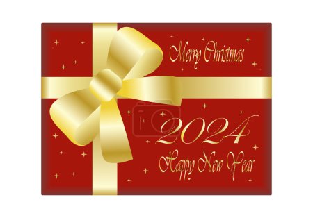 Photo for Christmas gift with Christmas greeting on red box and golden bow - Royalty Free Image