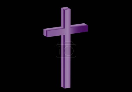 Photo for 3D white violet purple Latin cross on black background - Royalty Free Image