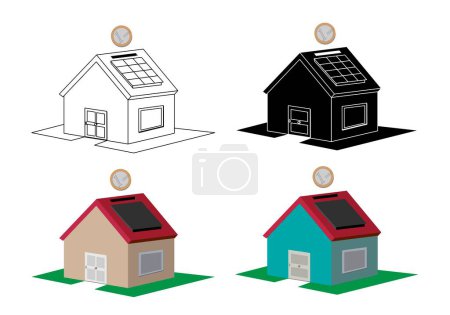 Photo for Saving for the mortgage. Piggy bank house in different shades and euro coin. Sustainable energy - Royalty Free Image