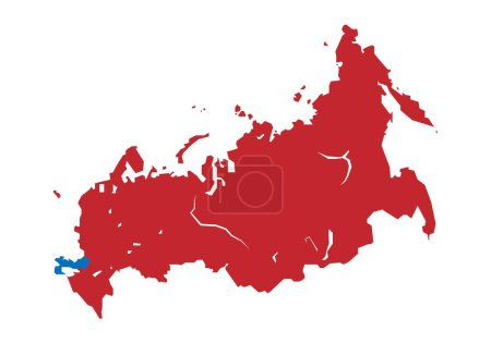 Russia map silhouette in red and Ukraine in blue