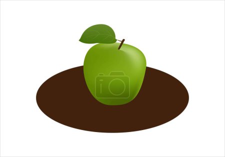 Photo for Green apple on brown plate. Fruit - Royalty Free Image