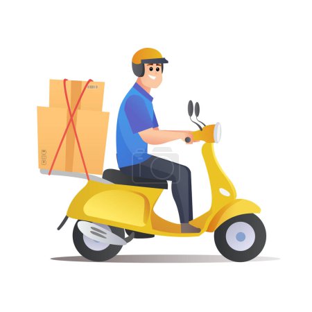 Ilustración de Courier entrega paquetes en scooter - Imagen libre de derechos