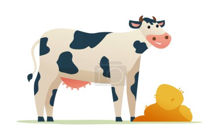 Téléchargez les illustrations : Mignonne vache avec illustration de dessin animé grain - en licence libre de droit