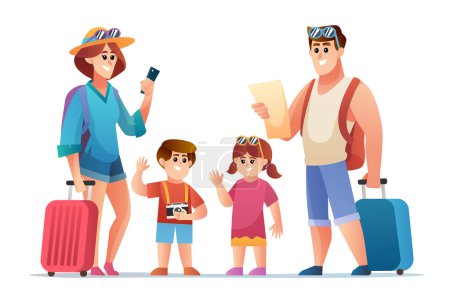 Téléchargez les illustrations : Happy jeu de caractères famille voyageur - en licence libre de droit