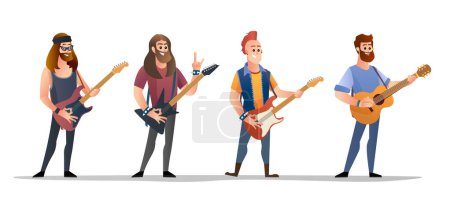 Téléchargez les illustrations : Collection de personnages guitaristes dans différents genres - en licence libre de droit