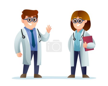 Illustration for Cute male and female doctor cartoon characters. Vector illustration - Royalty Free Image