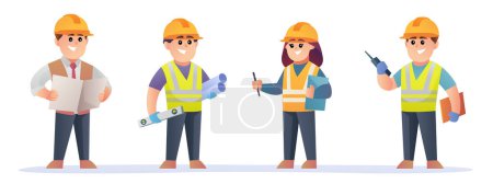 Illustration for Cute little engineer characters set. Vector cartoon illustration - Royalty Free Image