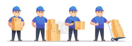 Illustration for Cute courier in different poses character set. Vector cartoon illustration - Royalty Free Image