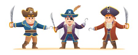 Ilustración de Lindos piratas sosteniendo espada carácter conjunto ilustración - Imagen libre de derechos