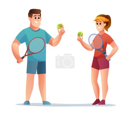 Téléchargez les illustrations : Ensemble de personnages de joueur de tennis homme et femme - en licence libre de droit