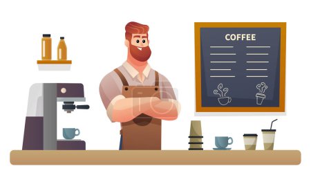 Illustration for Barista character at coffee shop counter illustration - Royalty Free Image