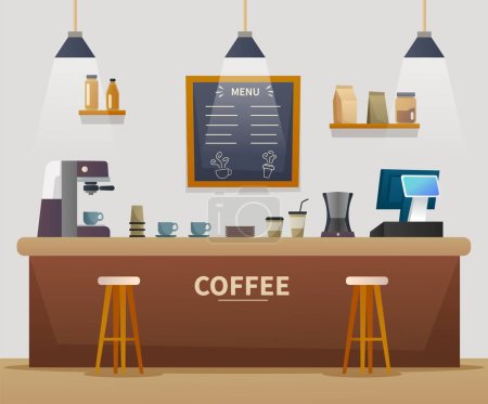 Coffee shop interior cartoon illustration
