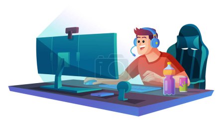 Ilustración de Hombre jugando videojuego en la ilustración concepto de ordenador - Imagen libre de derechos