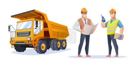 Ilustración de Capataz de construcción y personaje de ingeniero con ilustración de camión - Imagen libre de derechos