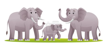 Téléchargez les illustrations : Ensemble d'illustration de dessin animé de famille d'éléphants - en licence libre de droit