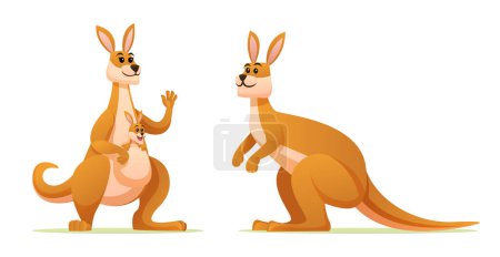 Illustration for Set of kangaroo family with baby joey cartoon illustration - Royalty Free Image