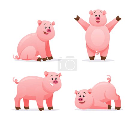 Ilustración de Conjunto de cerdo en varias poses ilustración de dibujos animados - Imagen libre de derechos